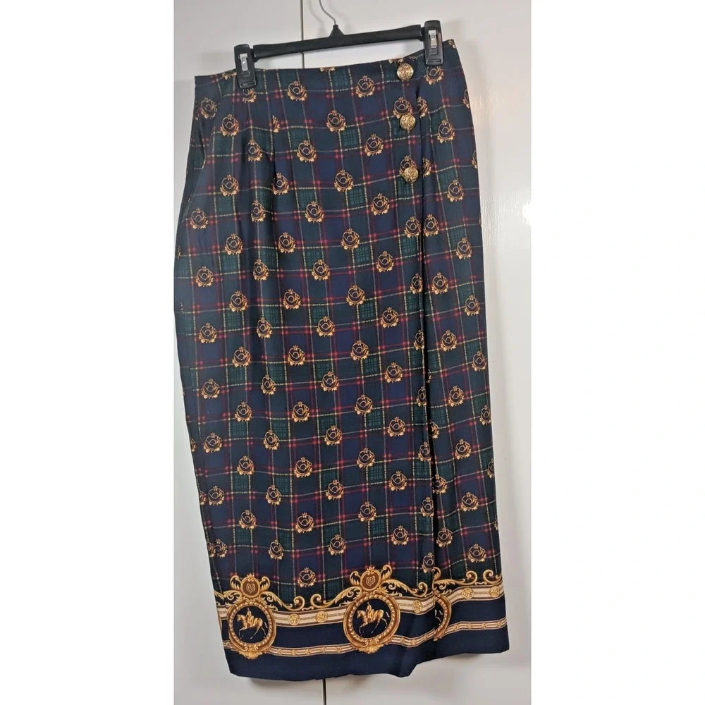 Vintage Womens maxi pencil wrap Skirt 14 old money preppy classic luxury horse